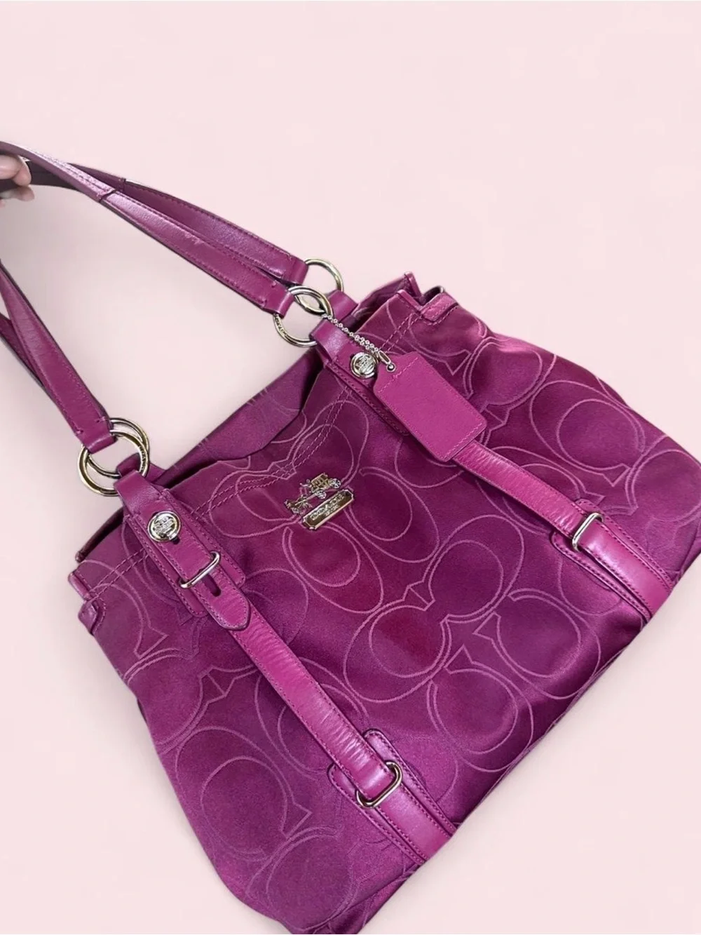 RARE Vintage Coach Mia Carryall Satin Shoulder Bag Magenta Pink Y2K ARCHIVE FIND